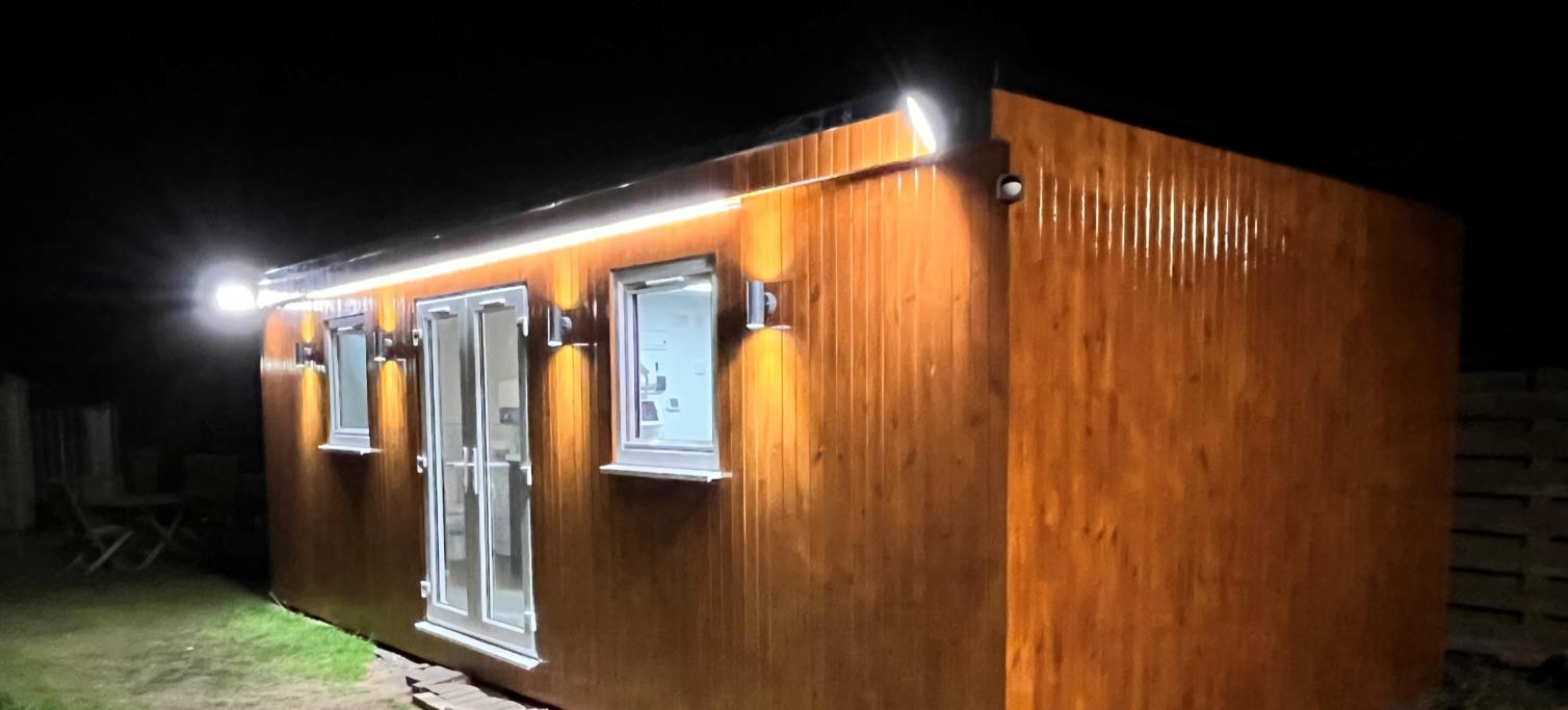 Garden office at night